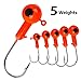 TROUTBOY Round Jig Head, 25Pcs Ultrahead Bullet Jig Fishing Hook Jigheads Set, with Plastic Fishing Box, for Soft Bait Lure Freshwater Saltwater Fishing (Red)