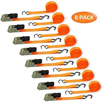 Ratchet Tie Down Strap 8-Pack Orange, Ohuhu Ratchet Tie Downs Logistic Straps - 15 Ft - 500 lbs Load Cap with 1500 lbs Breaking Limit - Cargo Straps for Moving Appliances, Motorcycle