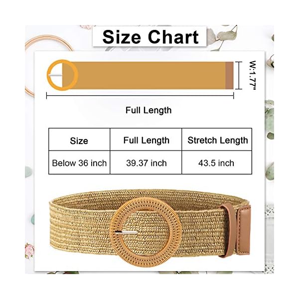 Cinturón elástico trenzado de paja con hebilla de estilo madera para mujer, 2 unidades | DeHippies.com