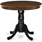 BOWERY HILL Round Rubber Wood Dining Table, 36" Diameter, Oak Walnut Finish, Black Pedestal Base, Traditional Antique Style, 