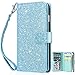 Dailylux iPhone 8 Case, iPhone 7 Wallet Case,Premium PU Leather+TPU Inner Shell Flip Case with 9 Card Slot Luxury Bling Cover for Apple iPhone 7 (2016) / iPhone 8 (2017) Women/Girls-Glitter Blue