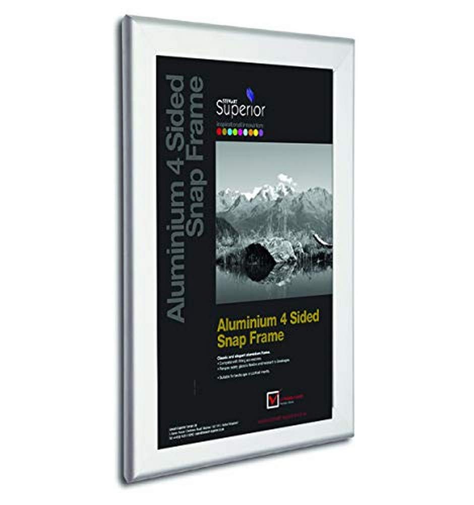 Stewart Superior A4 Aluminium 4 Sided 32mm Front Loading Picture/Poster Snap Frame - Silver