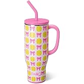 Swig Life 30oz Mega Mug, 30 oz Tumbler with Handle and Straw, Cup Holder Friendly, Dishwasher Safe, Stainless Steel Tumbler, Softball Gifts, Softball Water Bottle (Pitch Hit Run)