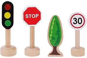 TOBBOMEY 8pcs Wooden Traffic Sign for Early Education Street Road Sign Models Creative and Safe Plaything