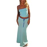 LXUAMR Sexy Two Piece Outfits for Women Summer Spaghetti Strap Tank Top High Waist Bodycon Maxi Skirt Set Vacation Outfits