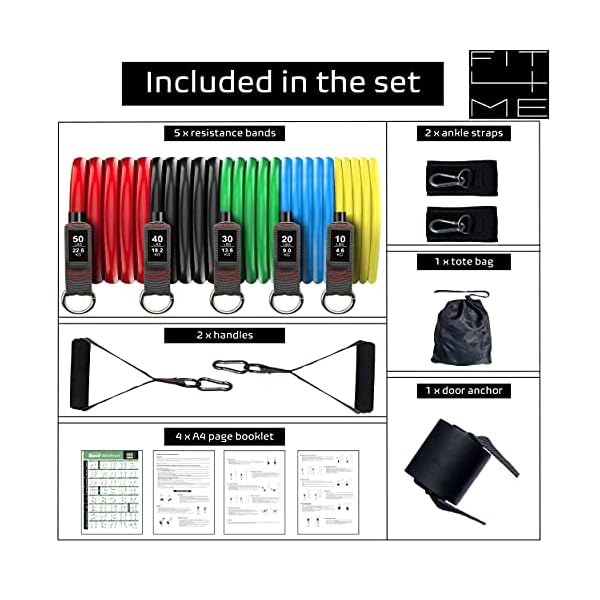 FIT4ME-Resistance-Bands-Set-12-pcs-5-HEAVY-DUTY-Latex-Fitness-Tubes-150LB-Foam-Handles-Padded-Ankle-Straps-Door-Anchor-Exercise-Bands-for-Men-Women-Home-Workout-Home-Gym-Strength-Yoga-Pilates-Physio FIT 4 ME Resistance Bands Set 12 pcs 5 HEAVY DUTY Latex Fitness Tubes 150LB Foam Handles Padded Ankle Straps Door Anchor…
