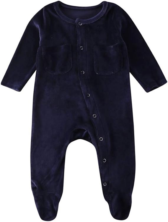 Baby Boy Girl Velour Footie Romper Footed Pajamas Infant Long Sleeve Jumpsuit with