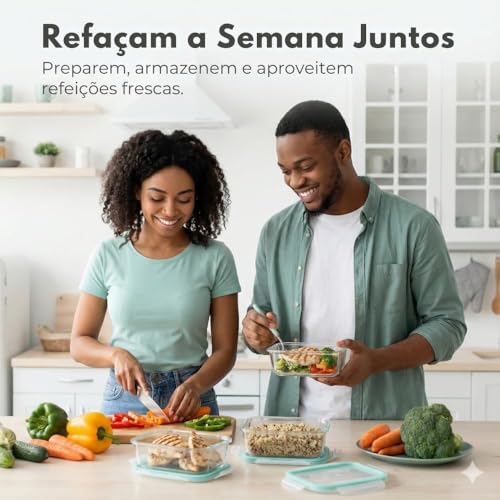 Conjunto 6 Potes Herméticos de Vidro com Tampa, 370ml 640ml 1040ml | Vedação Airtight, Ideal para Geladeira, Ideal para Freezer, Ideal para Marmita, Tampa Branca