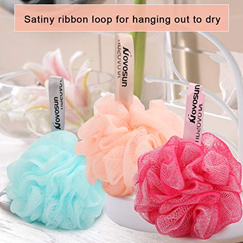 Loofah Bath Sponge,Shower Pouf Exfoliating Body Scrubber Ball Double Mesh Pouf Bath Sponges for Women and Men (Pack of 3, Multi Color)