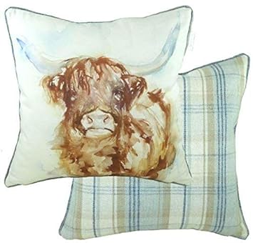 Luxury Watercolour Highland Cow Tartan Check Evans Lichfield