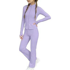 Girls' Zip Up Slim Yoga Sweatsuit Sets Stretch Flare Leggings Athletic Two Piece Athletic Gym Outfits Size 3-15 Y