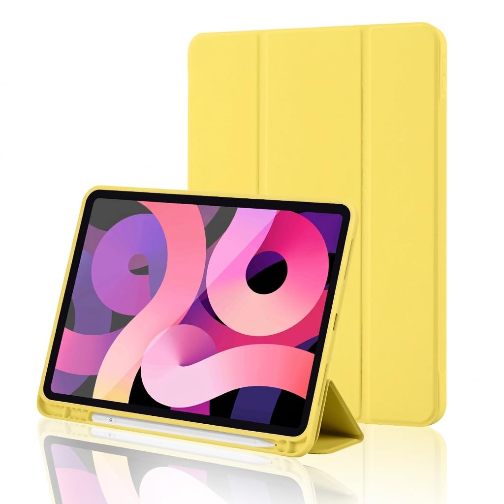 iPad (A16) 11th Generation Case 11 Inch 2025, iPad 10th Generation Case 2022 10.9 Inch with Pencil Holder, Soft TPU Back Slim Smart Protective Trifold Stand Cover, Auto Wake/Sleep, Yellow