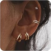 JECOMY Gold Chunky Hoop Earrings Set for Women, 14K Gold Plated Huggie Small Hoop Earring Hypoallergenic, Thick Open Hoops Earring Lightweight