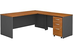 Bush Business Furniture Series C 72W L Shaped Desk with 48W Return and Mobile File Cabinet in Natural Cherry