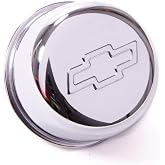 Proform Breather, Push-In, Round, 1-1/4 in Hole, Chevy Bowtie Logo, Steel, Chrome, Each