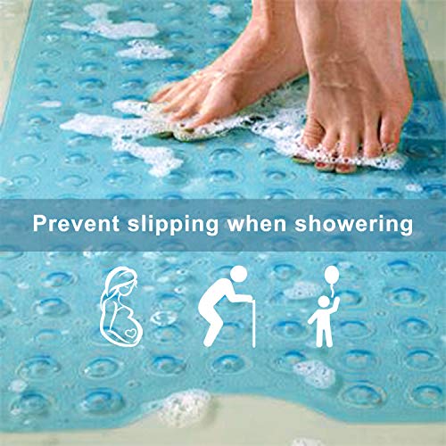 MEMX Bath, Shower, Tub Mat, 40x16, Machine Washable, BPA Free, Phthalate Free, Latex, Bathtub Mats with Drain Holes, Suction Cups, Non-Slip Bathroom Mats, Blue.