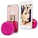MOLLYCOOCLE iPhone 6s Case, iPhone 6 Case (Not Plus), Mirror Back Ring Buckle Stand for Girls Women TPU Bumper Slim Fit Protective Cover for iPhone 6/6s - Pink Plush Ball