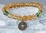 Lucky Coin, Money and Abundance, Citrine & Peridot Gemstone Bracelet, Good Luck Fortune Bracelet, Chakra Balance Healing Mala Bracelet,