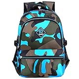Macbag School Backpack Bookbag Durable Camping Backpack for Boys and Girls (Camouflage Blue.)