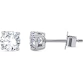 Poshadime 18K White Gold Plated Sparkling CZ Diamond Stud Earrings 925 Sterling Silver Cubic Zirconia Stud Earrings Hypoallergenic Simulated Diamond Stud Earrings for Women 4MM-10MM