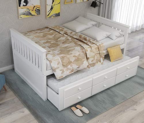 Rhomtree Storage Twin Daybed with Trundle and 3 Storage Drawers Platform Bed Frame with Headboard Footboard Kids Bed (Ivory White) - Thumbnail 6