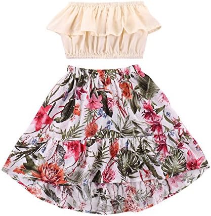 Toddler Girl Dresses Infant Girls Ruffle Off Shoulder Tube Tops Shirts + Long Skirts Summer Outfits Set