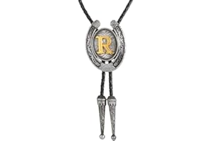 Btilasif Initial Letters A-Z Bolo Ties Western Cowboy Leather Necktie Outfit Halloween Costume Accessories Tie for Men Women