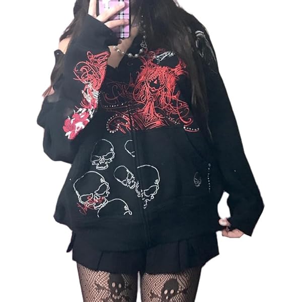 ゆるり︎︎☁︎︎ Amazon.com: Kodaruber Women Y2K Skull Hoodie Graphic Zip Up