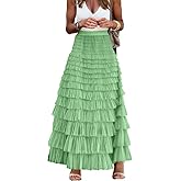 Comfy Stylish Women's Tiered Tulle Maxi Skirt - Sheer Mesh Aline Flared Elastic Waist Long Skirt - Party Wear