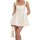 Juaugusep Women Backless Bow Knot Tie Back Satin Mini Dress Spaghetti Strap Flowy Short Dresses Party Graduation Dress