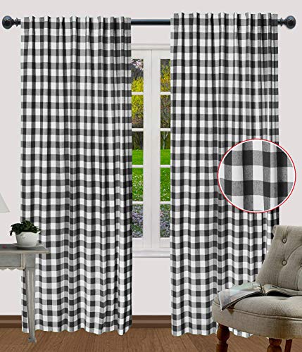 Gingham Check Curtain Window Treatment Panels Decor Panel Nursery Curtain Farmhouse Curtain Kitchen Curtain Bathroom Curtain Living Room Curtain - 50X72 Inch - Black White - Set Of 2 Panels