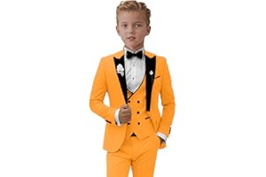 ProPoFol Boys Suit Set 3 Piece Slim Fit Boys Tuxedo Peak Lapel Suits for Kids Formal Prom Blazer Pants Vest with Bowtie