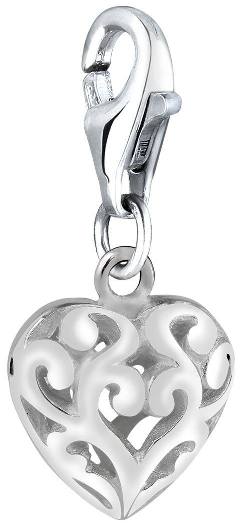 Nenalina 713016-000 Filigree Heart Charm Pendant in 925 Sterling Silver, Fits All Common Charm Jewellery