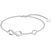 LWXIE Diamond Infinity Heart Bracelet for Women 925 Sterling Silver Infinity Link Bracelet Mother's Day Christmas Jewelry Gifts for Mom Wife Girlfriend Her