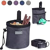 VIVAGLORY Dog Treat Pouch, Hands-Free Puppy Training Bag with Built-in Dog Waste Bag Dispenser and Adjustable Waistband, 2 Ways to Wear, Grey