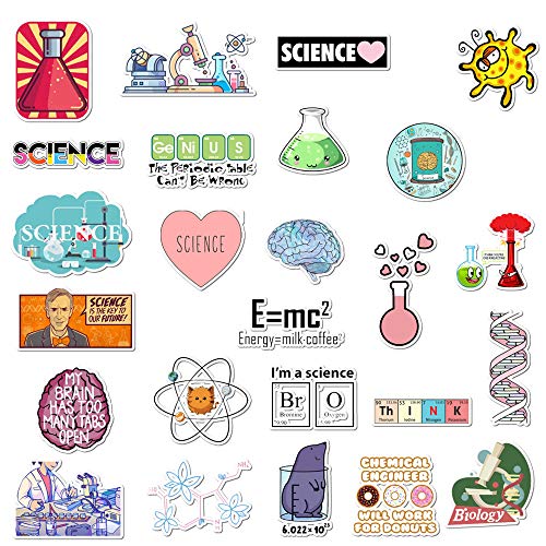 50pcs Laboratory Physics Chemistry Graffiti Stickers Science Einstein for Suitcase Skateboard Guitar Travel Case Door Decals Water Bottle Laptop Luggage Car Bike Clings Super Waterproof (Laboratory)