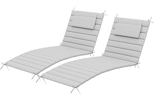 Sundale Outdoor Water-Resistant Quilted Olefin Lounge Chair Cushions Set of 2, Patio Chaise Lounger Pad with 6 Straps, Perfect for Outside Yard, Living Room (Light Gray, 72 x 21 Inches)