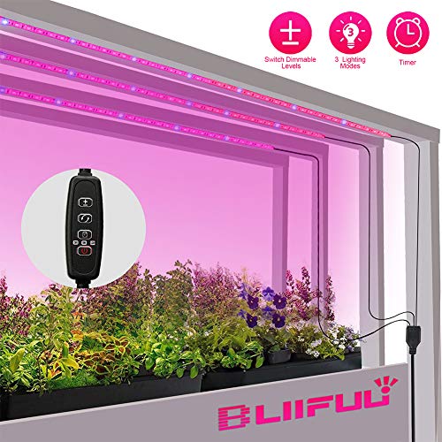 Grow Light Plant,BLIIFUU Adjustable 3pcs Timing Growing Lamp Grow Light Strips with 2A Power Adapter Red/Blue 4:1 Flexible Soft Grow Light Strips with 3/9/12H Memory Timing for Indoor Plants, Hydropon