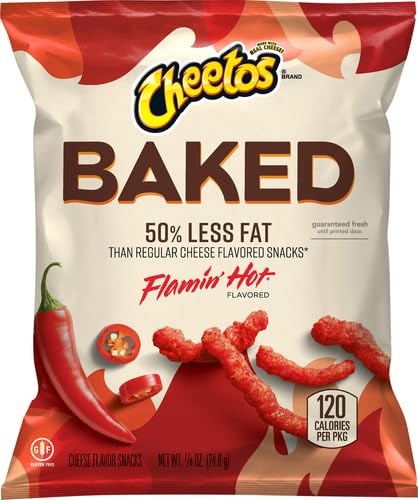 LAY’S BAKED CHEETOS OVEN BAKED CRUNCHY WHOLE GRAIN FLAMIN’ HOT CHEESE FLAVORED SNACKS, 0.875 OUNCE (PACK OF 104)