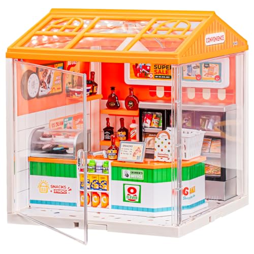 Larger DIY Miniature House Kit, Miniature Dollhouse Kit with Roof & 2 Doors for Adults to Build, Mini House Building Kit with LED, Halloween/Christmas Decorations/Gifts for Teens(Energy-Supply Store)