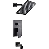 POP Black Shower Faucet Set with Tub Spout Bathroom Luxury Rain Mixer Shower System Wall Mounted Rainfall Shower Combo Set, S