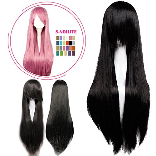 S-noilite Cosplay Wig Real Thick Heat Resistant Synthetic Hair Halloween Anime Hair Costume Full Head Wigs For Womens Girls (32" Straight,Black)