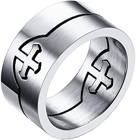 WWorMM 10MM Titanium Stainless Steel Cross Pattern Ring Matter Polished Finish For Men's Wedding Bands Classic Rings