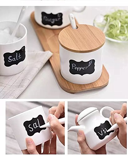 Ceramic Food Storage Condiment Server Pots with Bamboo Lid &Base- Modern Design Porcelain Jar- Perfect Canister for Sugar Bowl Serving Tea, Coffee, Spice, Salt,10.2 OZ (300 ML), Sugar Oil