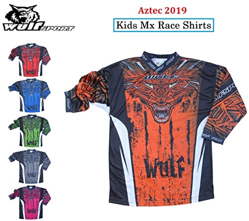 Wulf Kids Motocross Jersey Aztec MX Racing Gear New for 2019 Enduro,Dirt Bike, Motorsport Clothing for Children Black,Blue,Orange,Red,Green,Pink