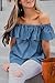 ICOOLTECH Women's Off Shoulder Boho Shirt Loose Blouses Casual Crop Tops (XL(US 8-10), Denim Blue)