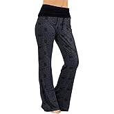 Gracyoga Women's Comfy Pajama Pants Wide Leg Lounge Palazzo Yoga Pants Stretch Casual Floral Print Fold Waist Pants