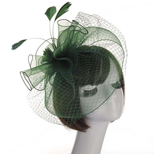 Lusiyu Fashion Women's Flower Feather Mesh Net Fascinator Hat (Green) - Thumbnail 6
