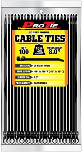 Pro Tie B8SDSM100 8-Inch Screw Mount Standard Duty Cable Tie, UV Black Nylon, 100-Pack
