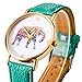 Ryanwayland Fashion Multi Color Flower Elephant Women's Leather Dress Watches Gold / Mint Green